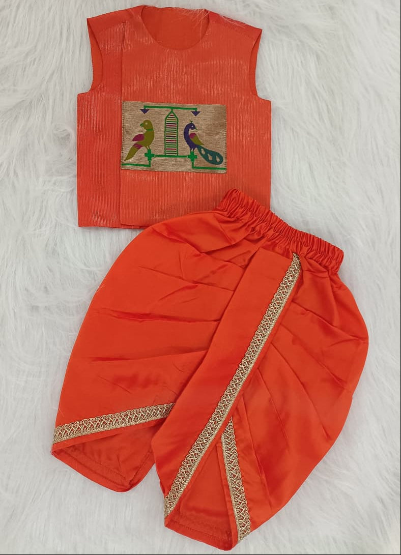 Paithani Dhoti Set - Orange
