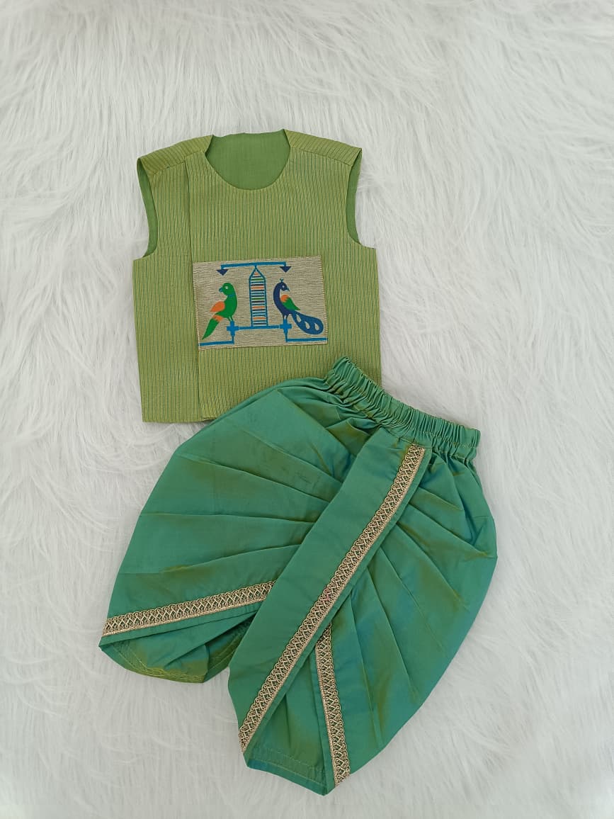 Paithani Dhoti Set - Teal Green