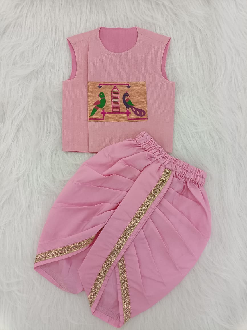 Paithani Dhoti Set - Light Pink