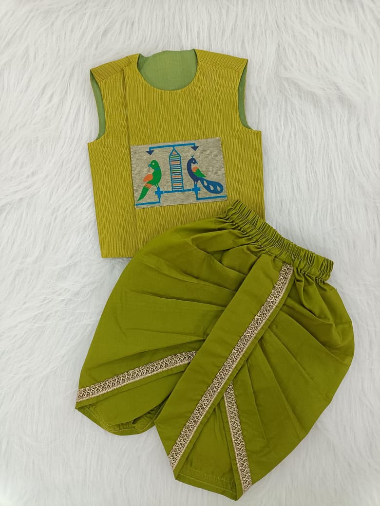 Paithani Dhoti Set - olive green
