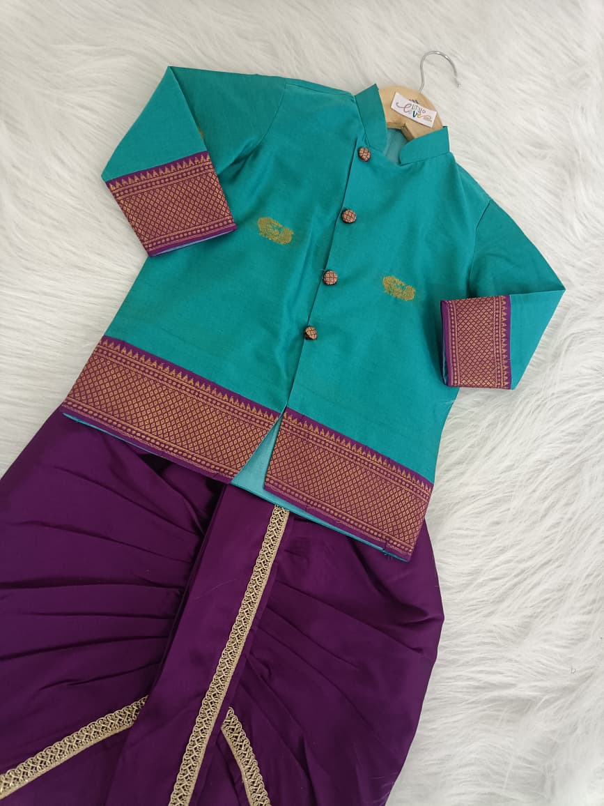 Heritage Dhoti Set - Teal Blue