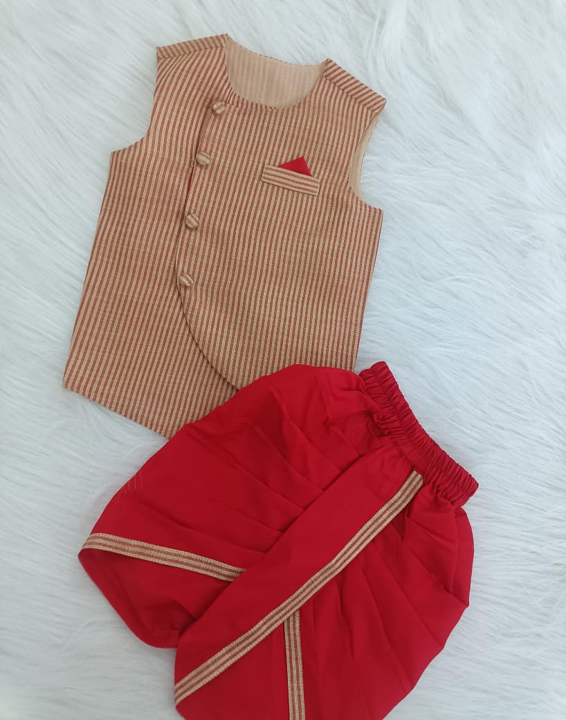 Red Stripe Dhoti Set