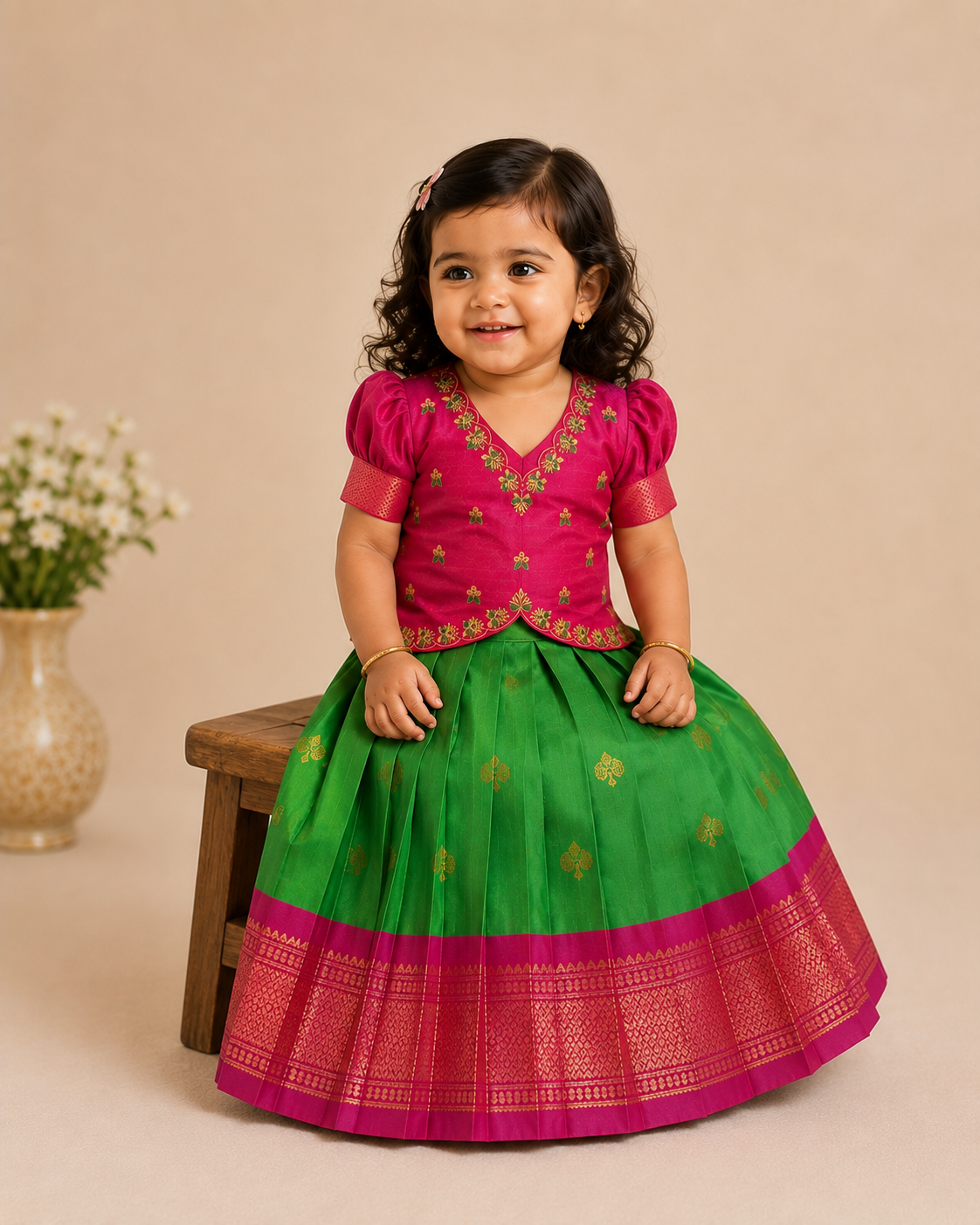 Pink Green Silk Set