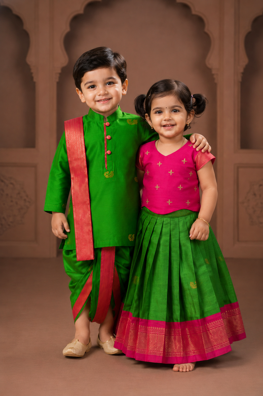 Ethnic Sibiling Set - Parrot Green