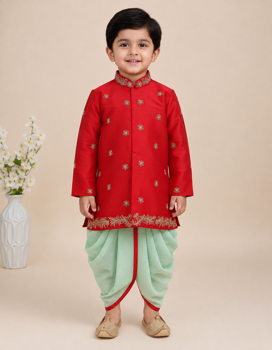 Festive Red Dhoti Set