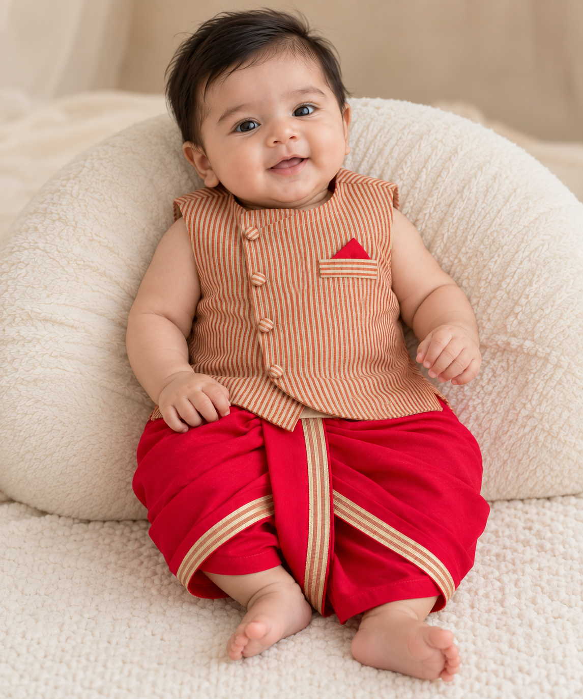 Red Stripe Dhoti Set