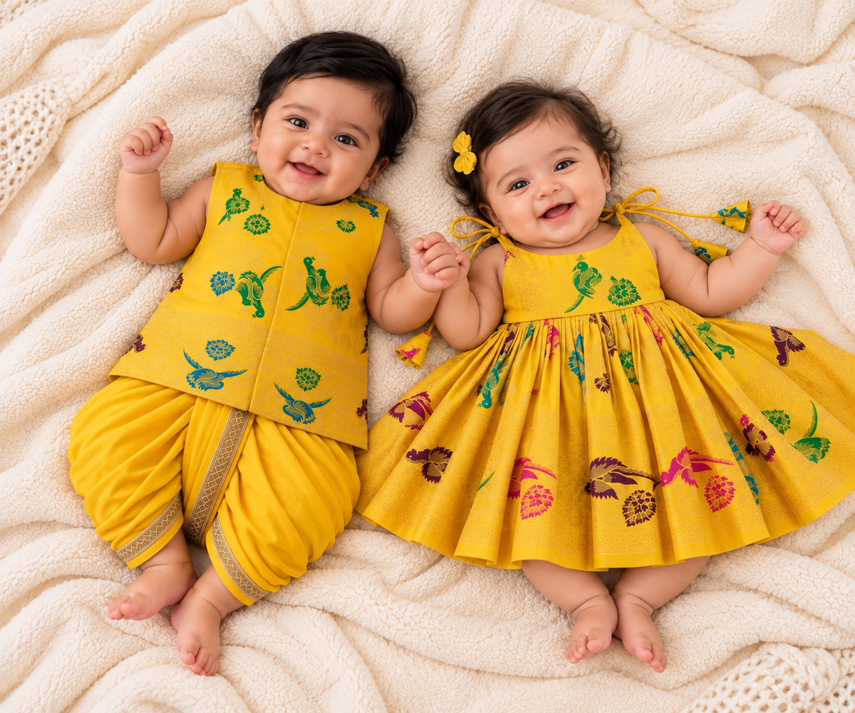 Classic Banarasi Sibiling set - Yellow