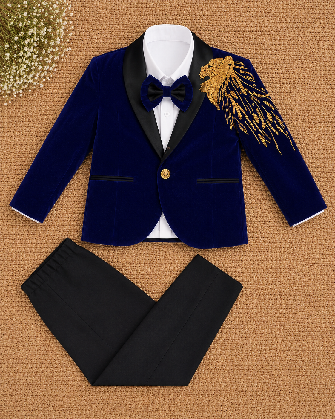 Royal Lion Velvet Suit Set -Blue