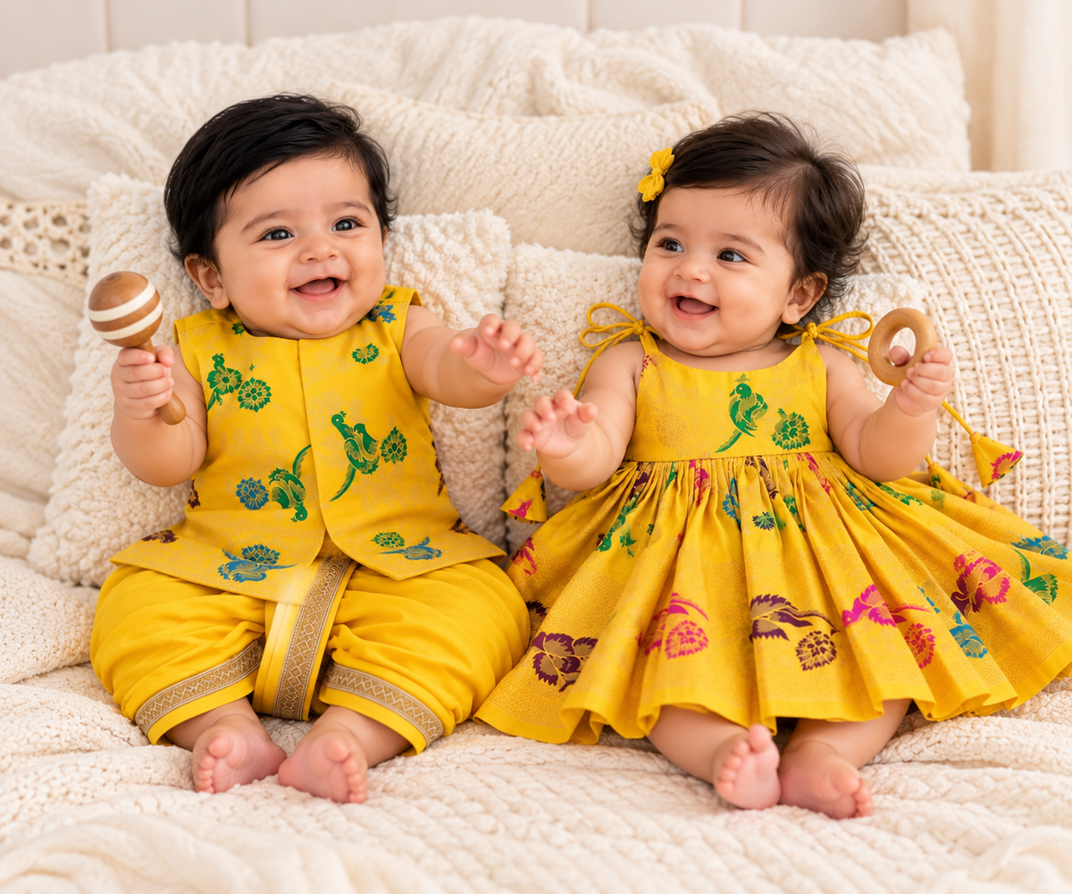 Classic Banarasi Sibiling set - Yellow