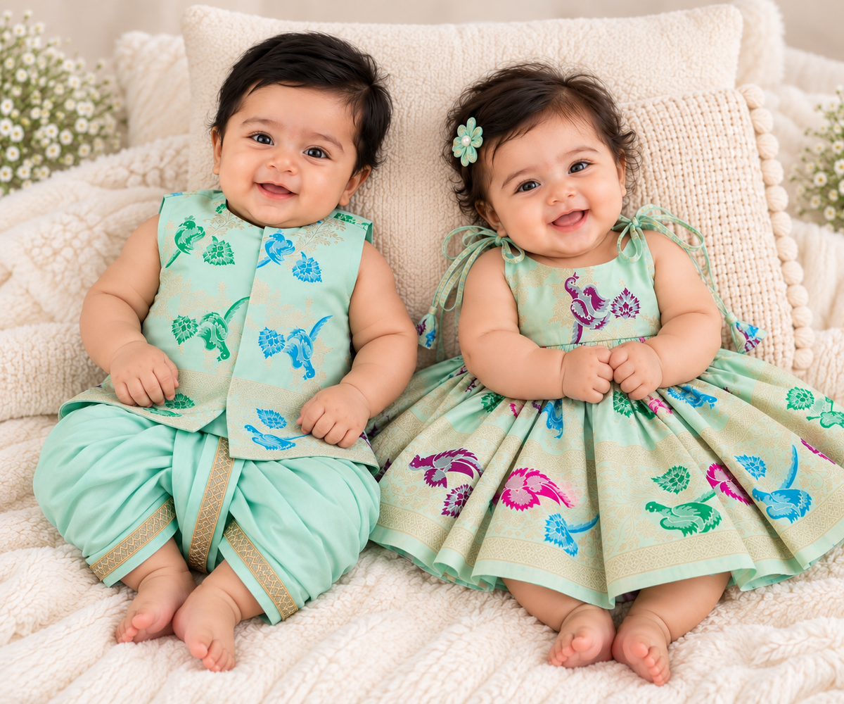 Classic Banarasi Sibiling set - Mint Green