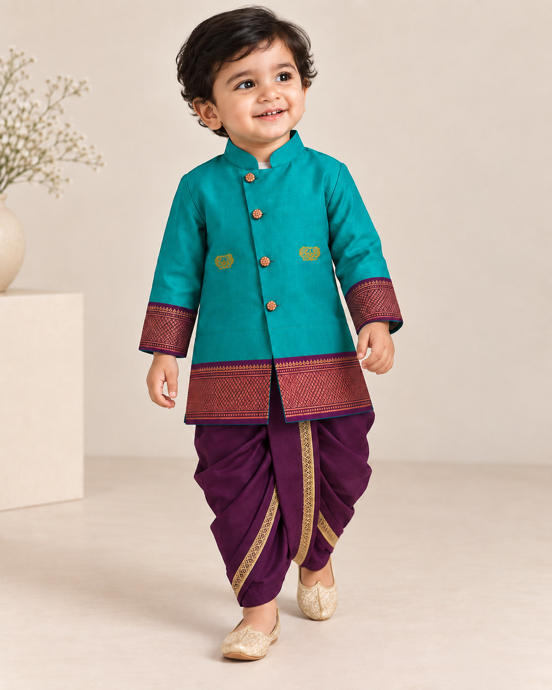 Heritage Dhoti Set - Teal Blue