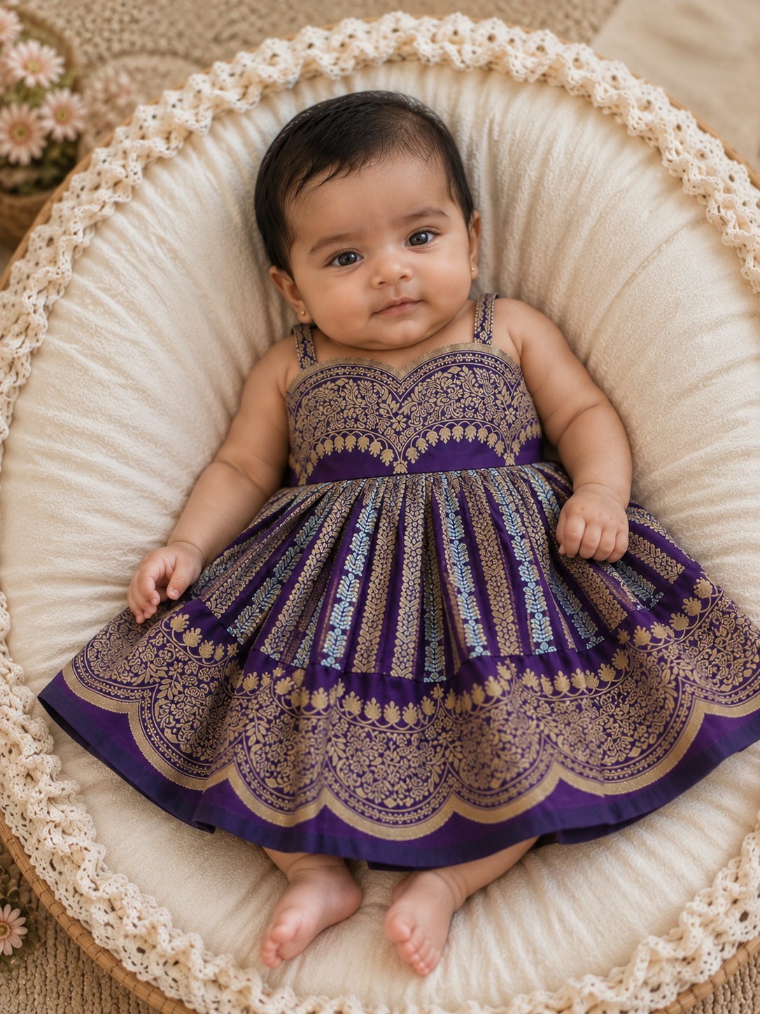 Little Banarasi Frock - Violet