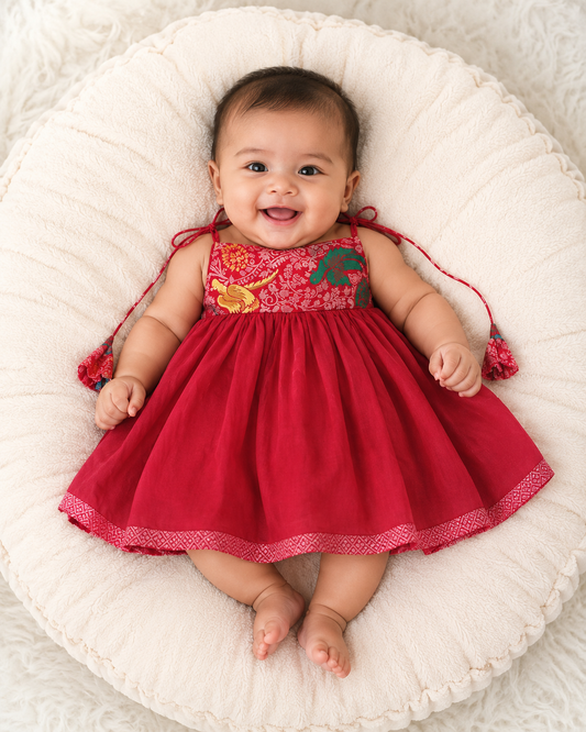 Classic Banarasi Frock - Red