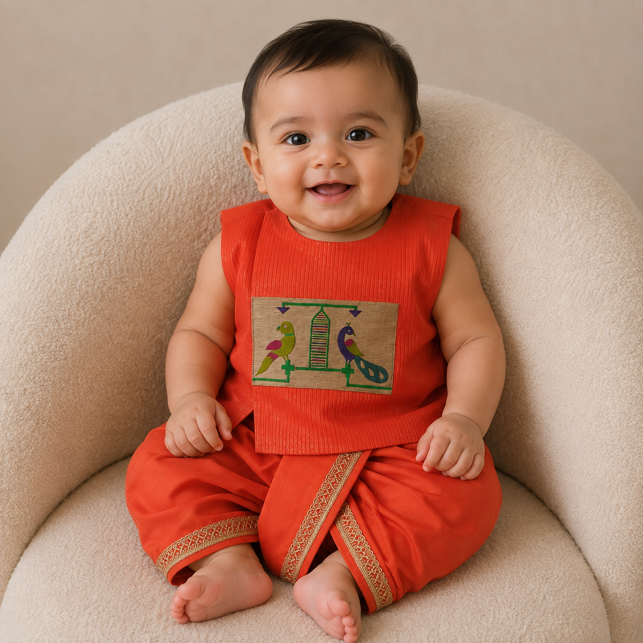 Paithani Dhoti Set - Orange