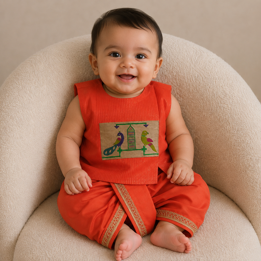Paithani Dhoti Set - Orange