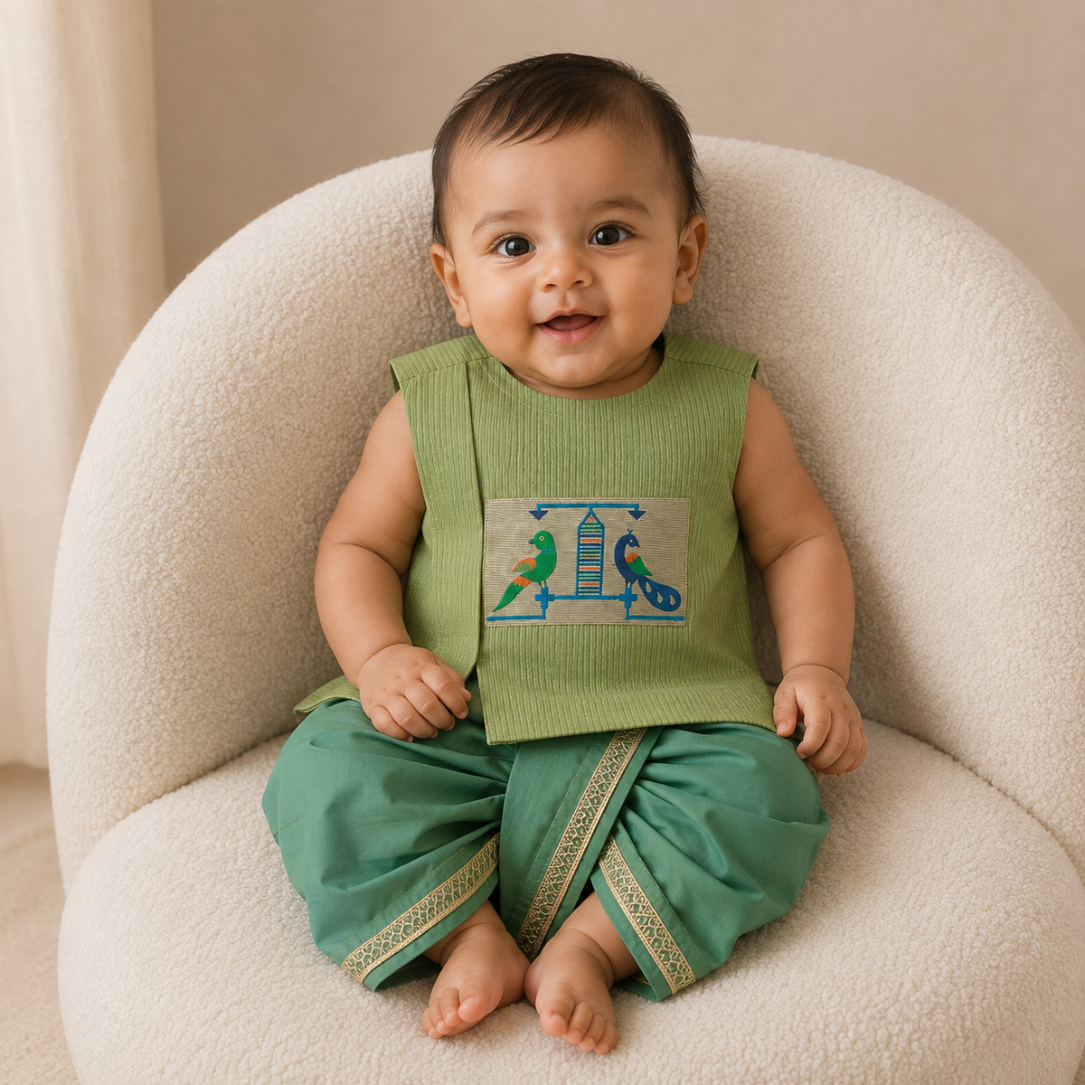 Paithani Dhoti Set - Teal Green