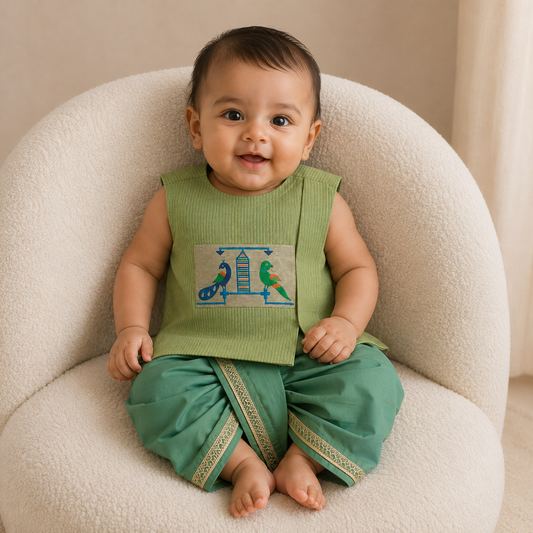 Paithani Dhoti Set - Teal Green