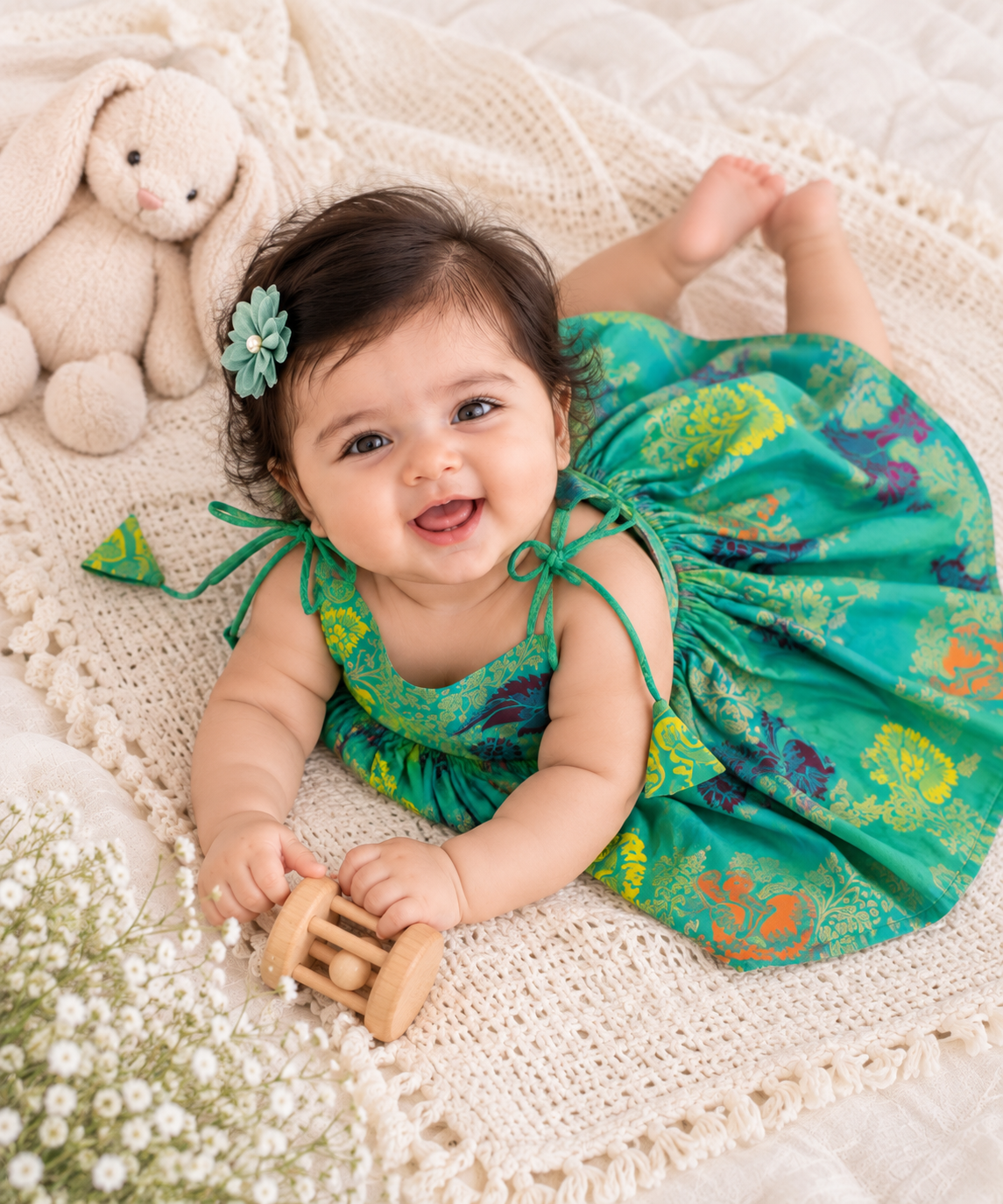 Teal Green Bloom Frock