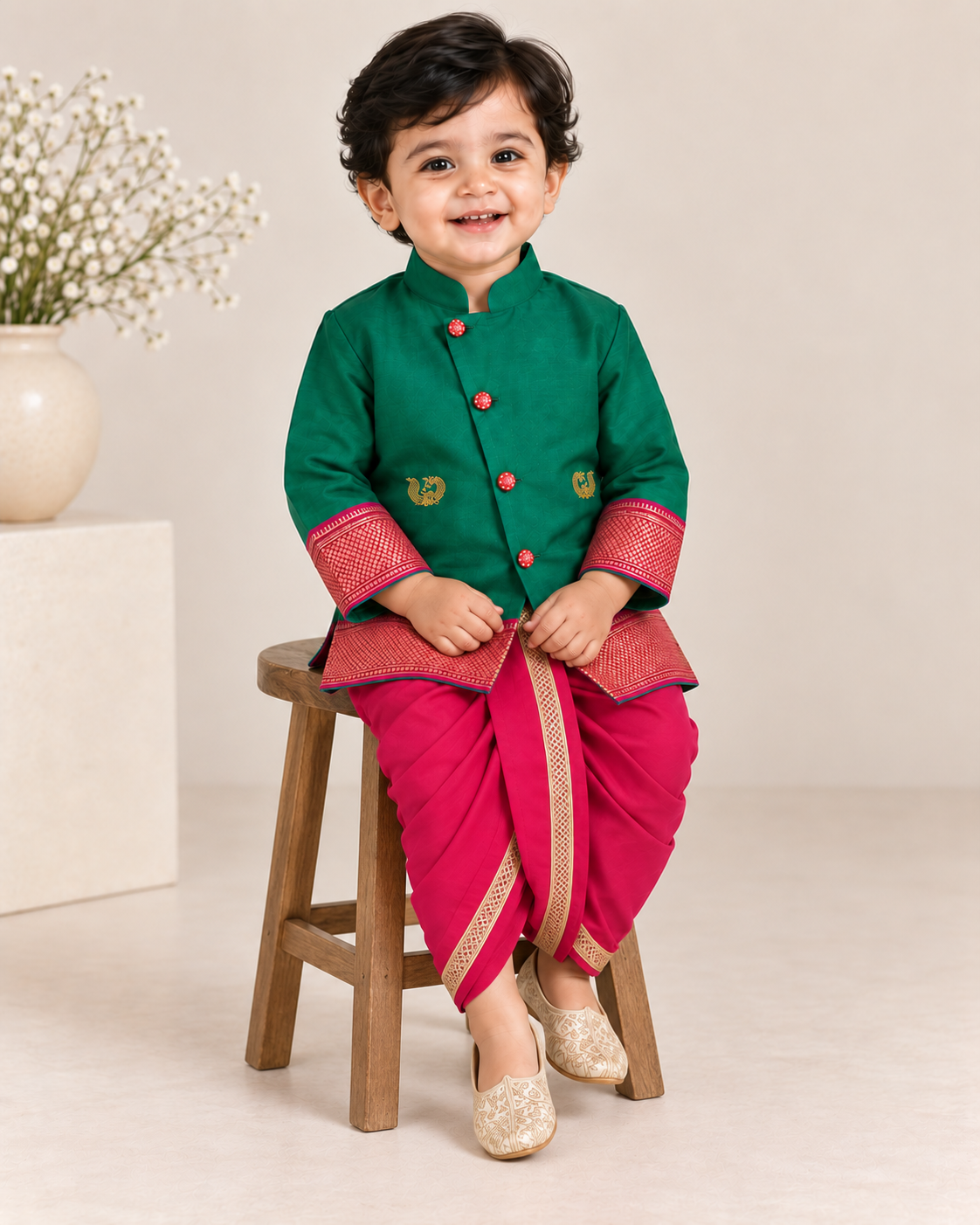 Heritage Dhoti Set - Dark Green