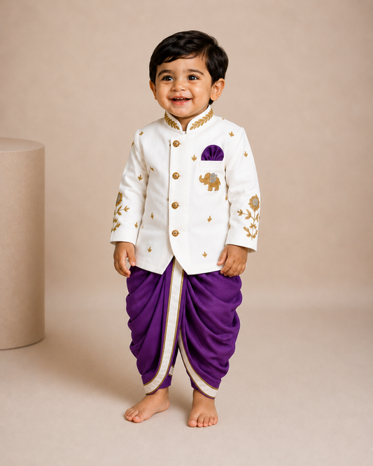 Lavender Elephant Dhoti Set