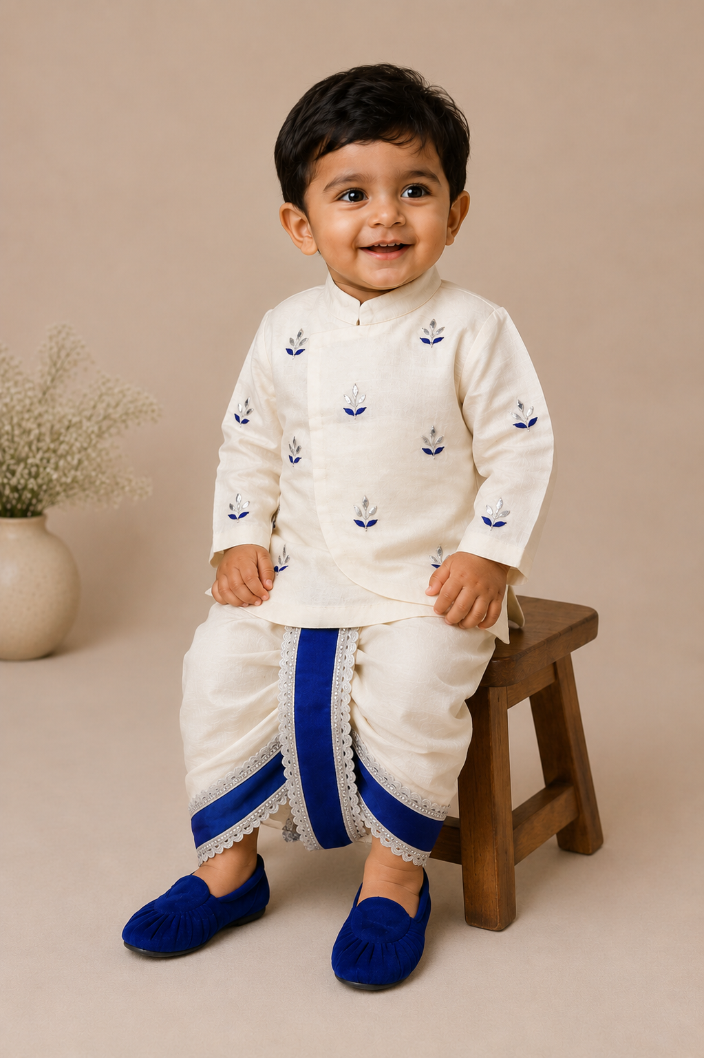 Blue Petal Dhoti Set