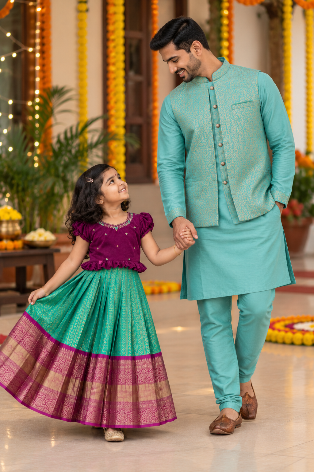 Kanjeevaram Duo F&D Set - Teal Green