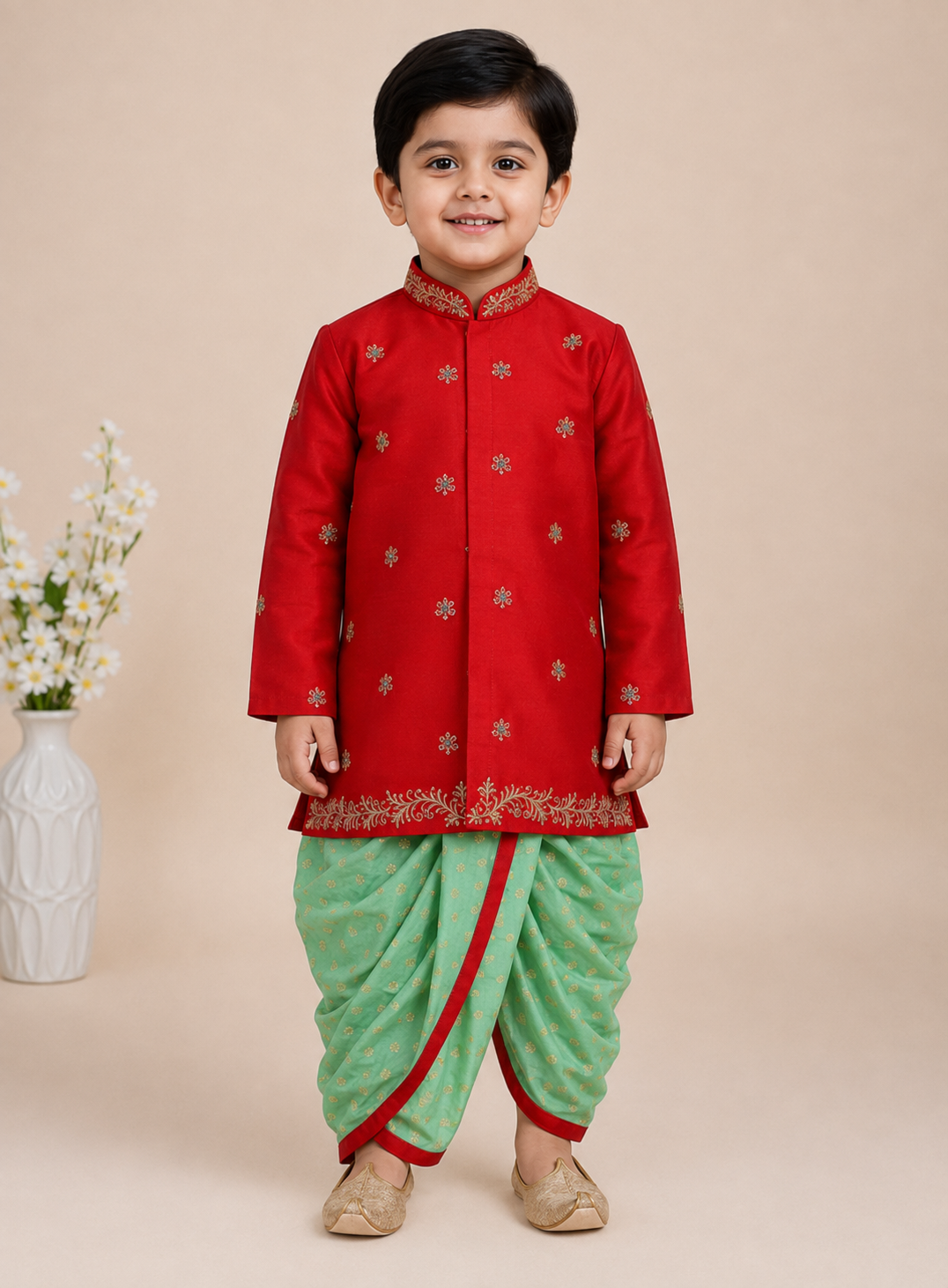 Festive Red Dhoti Set