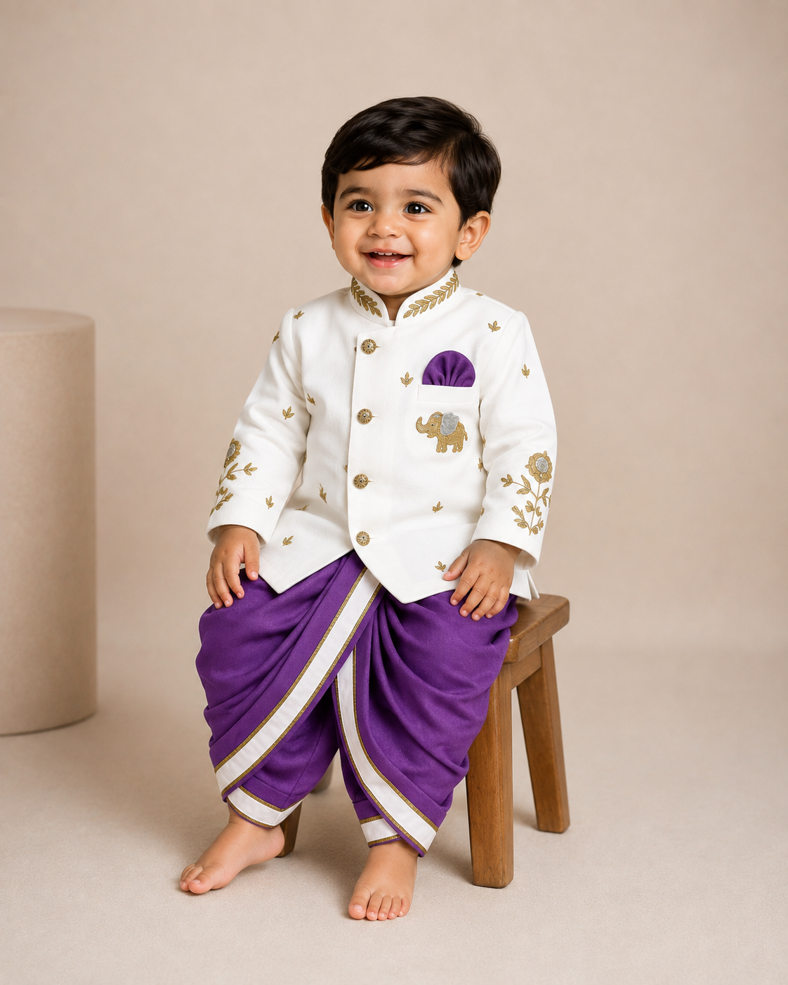 Lavender Elephant Dhoti Set