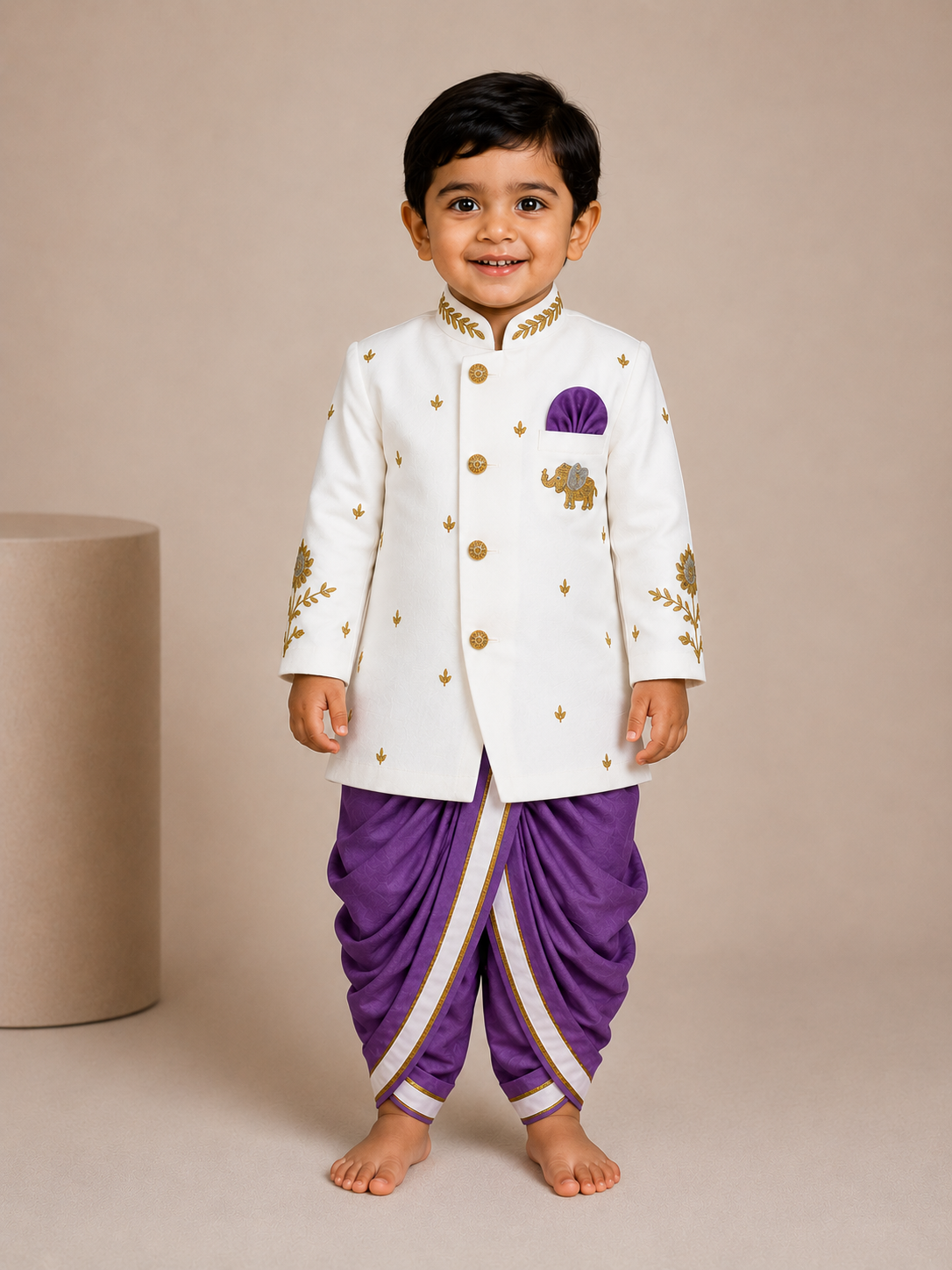 Lavender Elephant Dhoti Set