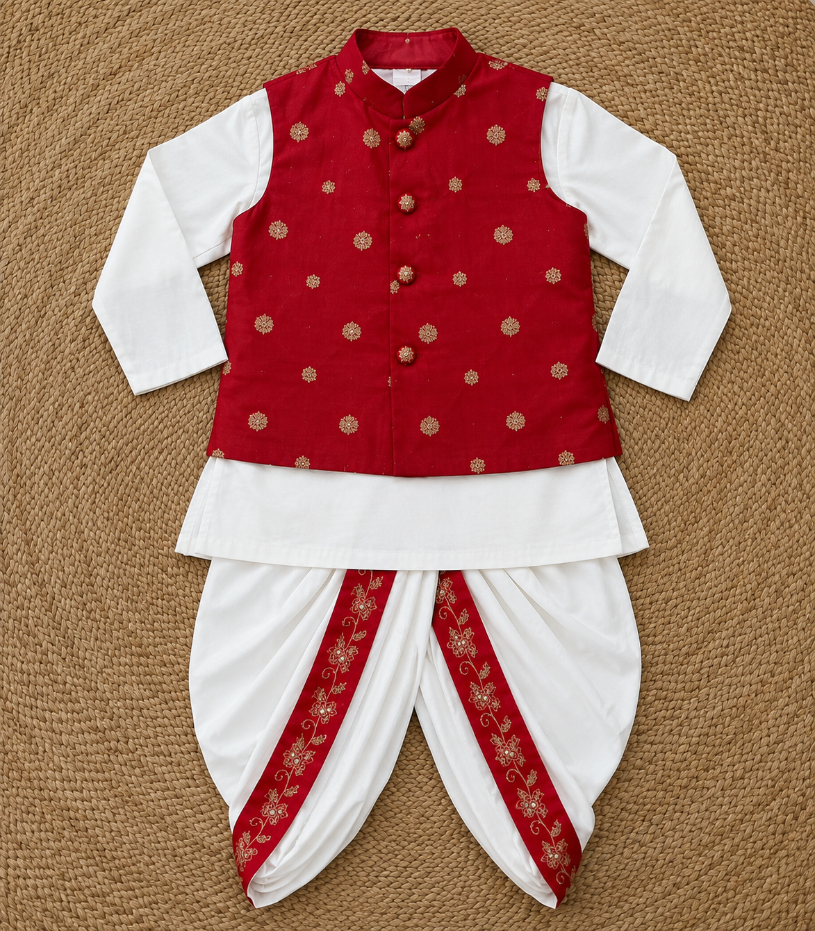 Red Butti Dhoti Set